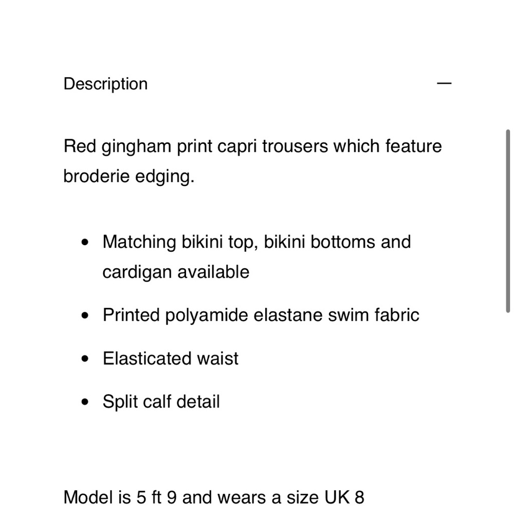 NWT Jaded London Freda Gingham Swim Capri Trousers Size 8 - Picture 8 of 8